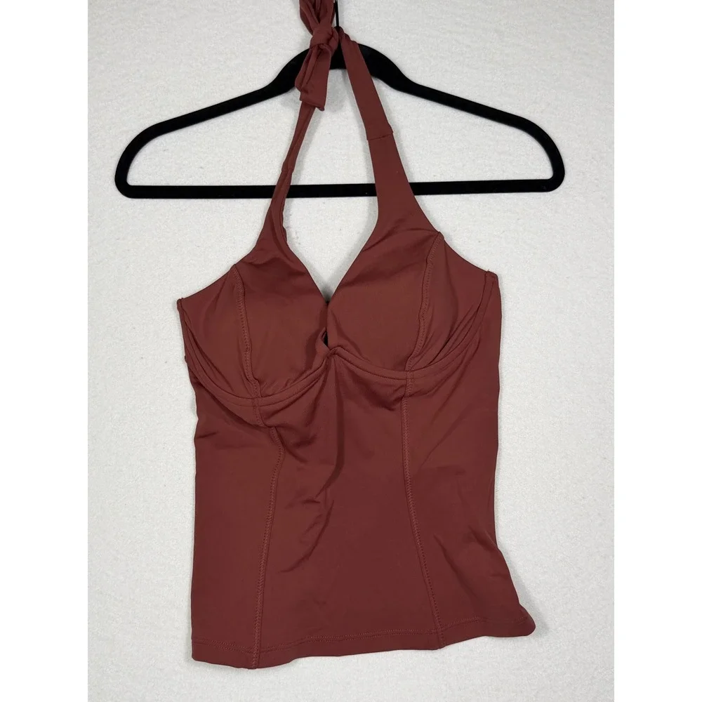Athleta‎ Sculpted Halter Tankini Top Womens 32D/DDT Brown Underwire Swim NEW